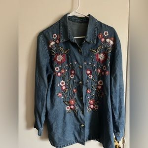 Embroidered Floral Denim Jacket / Button Up